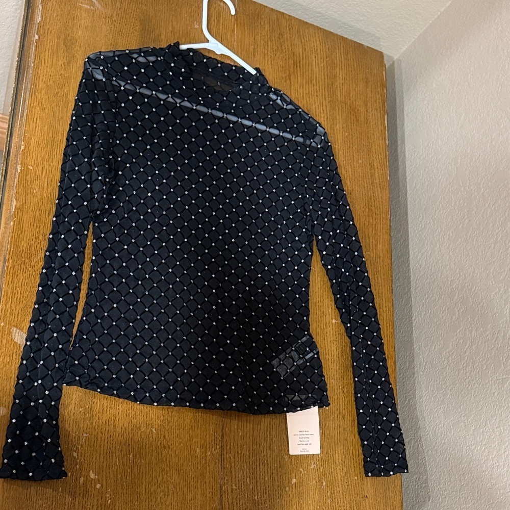 SHEIN Black Diamond Pattern Long Sleeve Top